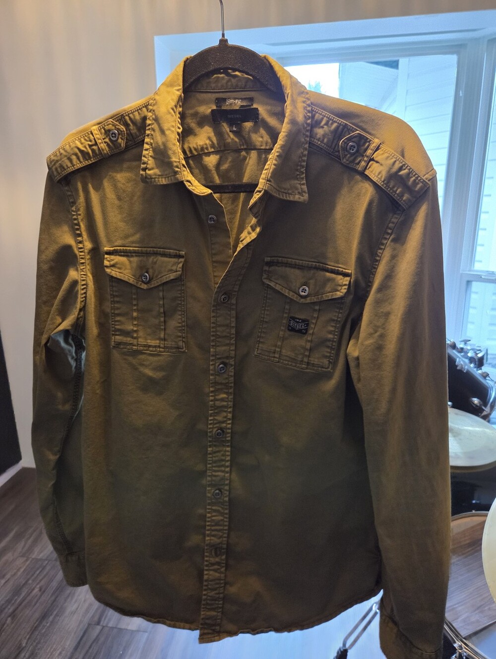 Diesel military-style long sleeve button-up Olive Green - Slim Large